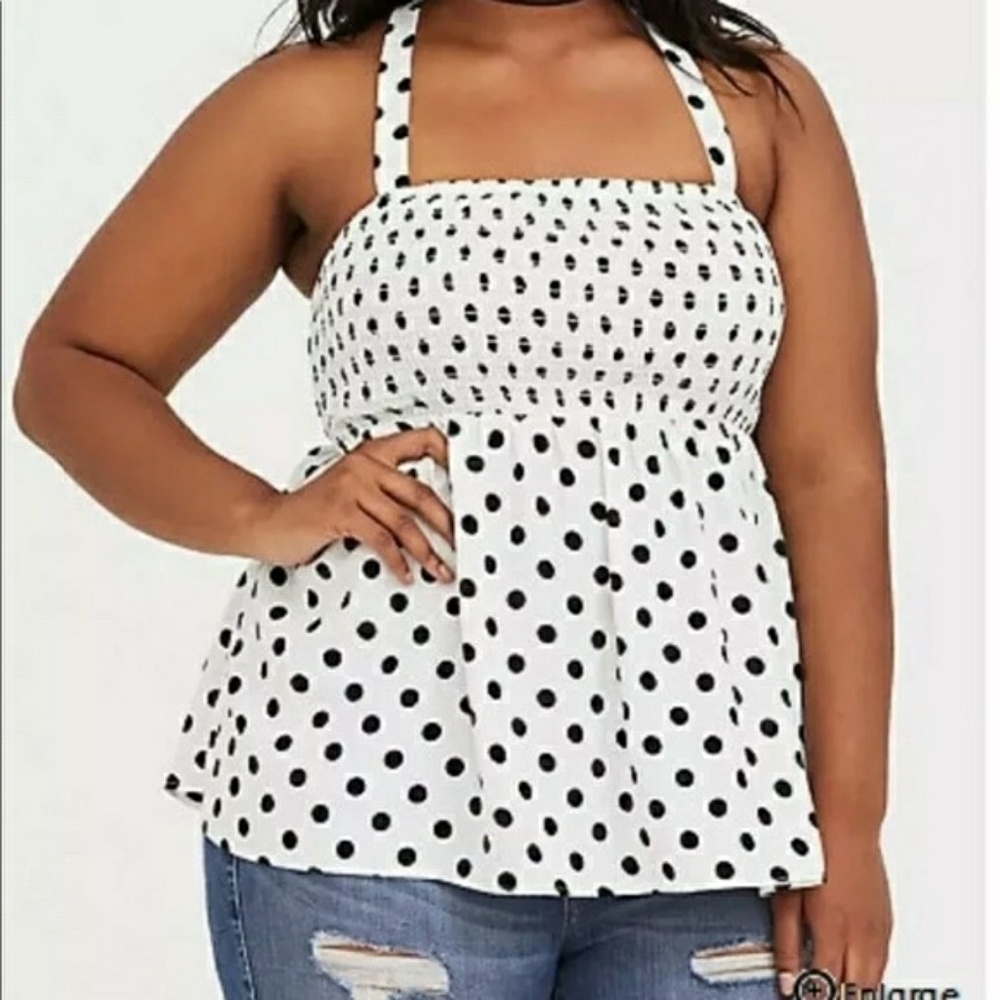 Torrid 1 bnwot white tank with black polka dots